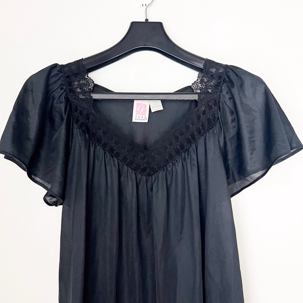 VTG Black Baby Doll Lingerie Nightgown Sz L Coquette Dark Grandmacore